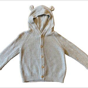 Cat and Jack Gray Bear Ears Hooded Knit Cardigan 100% Cotton Cute Cozy GUC 12M
